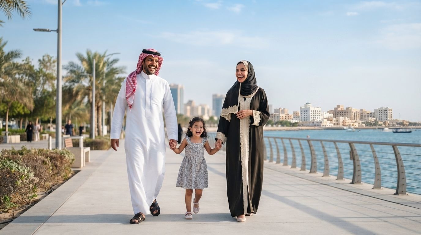 A family on the Khobar corniche — smiles for the whole family