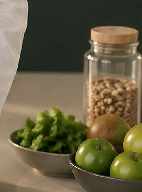Fresh fruit and vegetables on a clinic counter