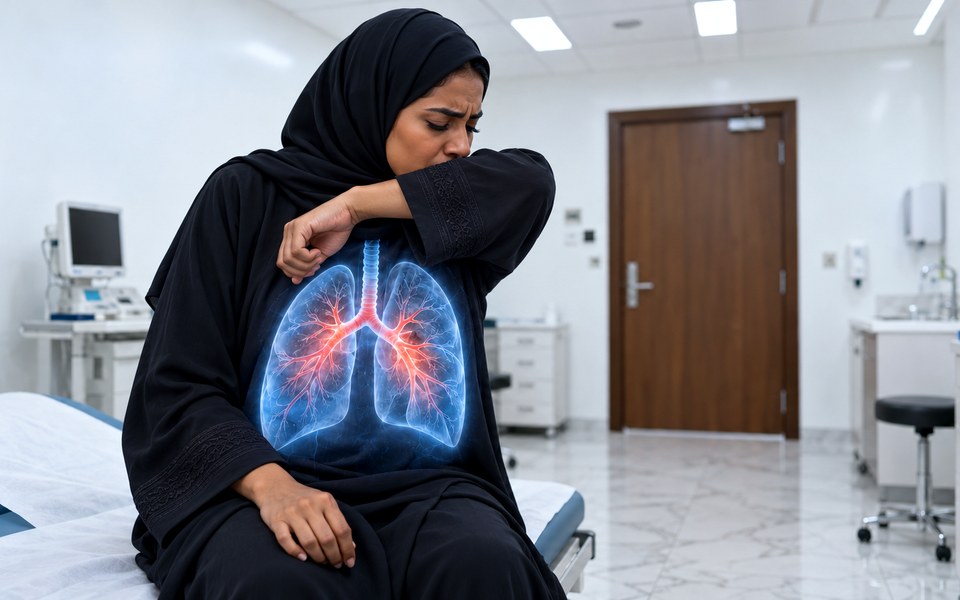 A patient with a cough at the chest clinic, Dar As Salama