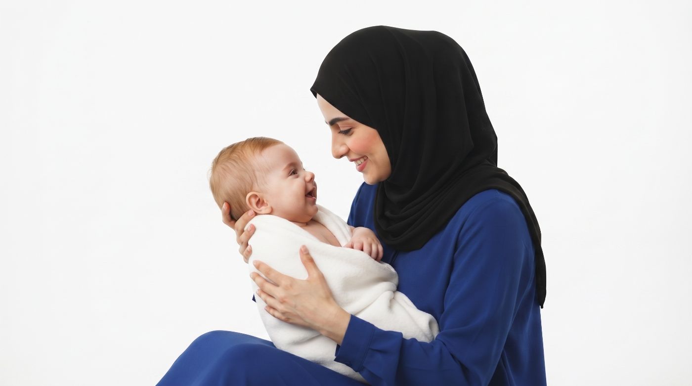 A mother holding her newborn at Dar As Salama