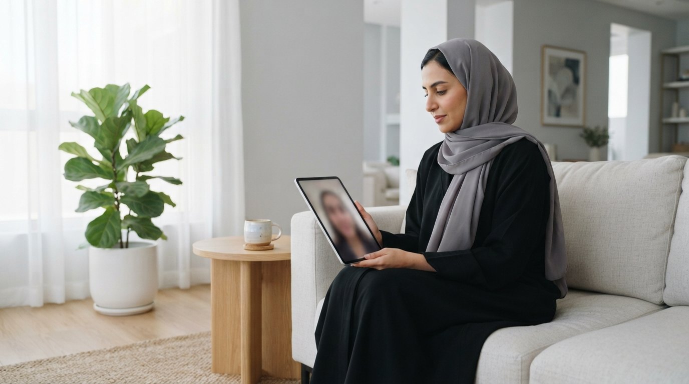 A patient taking a video consultation with her doctor from home